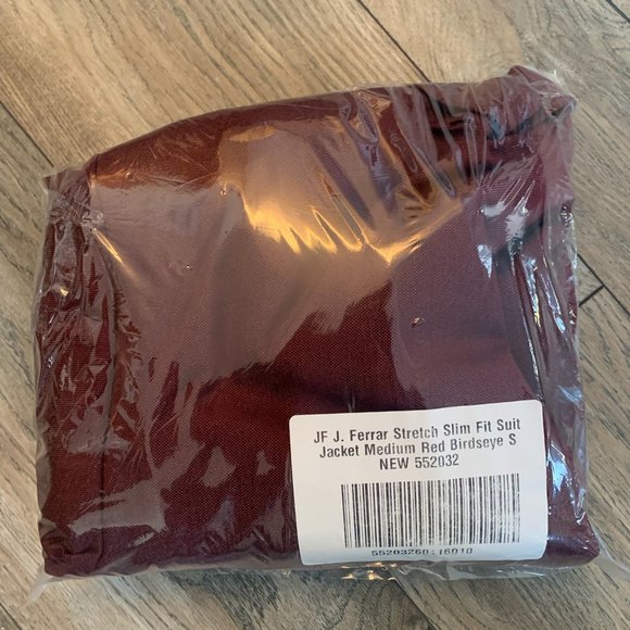 NEW JF J. FERRAR STRETCH SLIM FIT SUIT COOLMAX JACKET MEDIUM RED BIRDSEYE SMALL - Picture 8 of 10